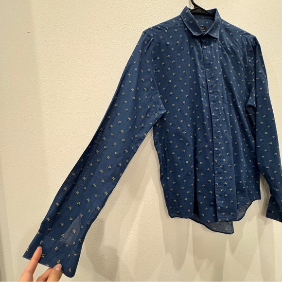 Zara Men Slim Fit Blue Patterned Shirt Size Small - Picture 3 of 6